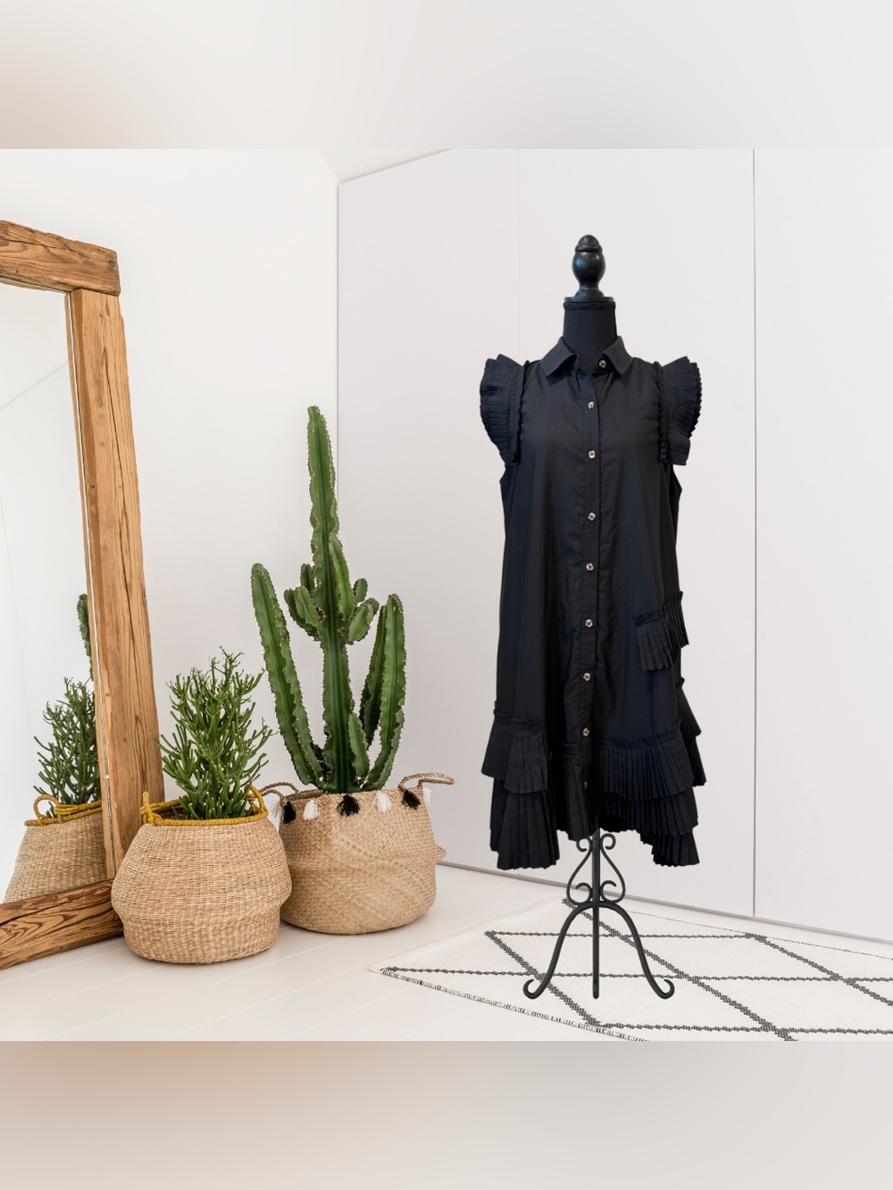 By Anthropologie Button Front Pleated Mini Shirt Dress